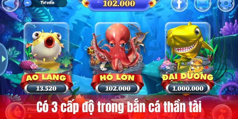 Có 3 cấp độ trong tựa game bắn cá hấp dẫn này